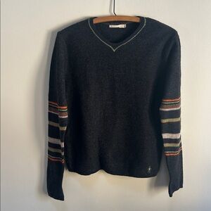 Smartwool ~Women’s Medium V-Neck Merino Wool Striped Sweater * flaw
